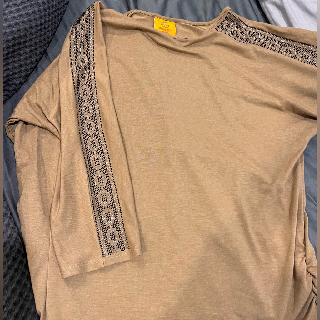Ruby Rd. Brown Top With Embellished Sleeves L Pm